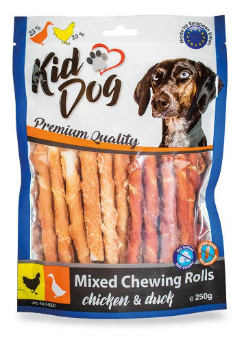 KidDog Mixed Chewing Rolls - jutalomfalat (csirke, kacsa, bivalybőr) kutyák részére (250g)