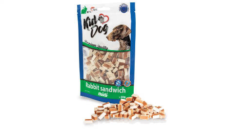 KidDog Rabbit sandwich Mini - jutalomfalat (nyúlhús,tőkehal) kutyák részére (80g)