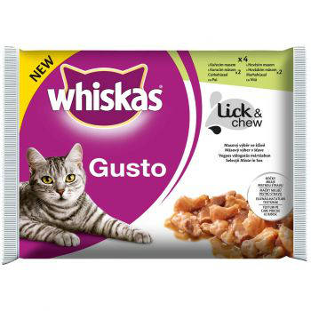 Whiskas Adult TastyMix "Krémes Kreációk" - mártásban - alutasakos (csirke,zöldség,bárány,pulyka) felnőtt macskák részére (4x85g)