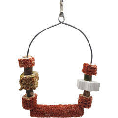 Trópus - felszerelés (óriás, kombinált hinta csőrkoptatóval és ccsemegekockával) díszmadarak részére (19x14cm)