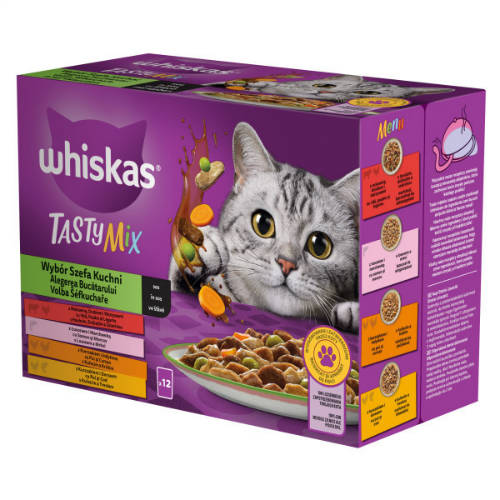 Whiskas Adult TastyMix "A Séf Választása" - mártásban - alutasakos (marha,baromfi,zöldség,lazac,sárgarépa) felnőtt macskák részére (12x85g)