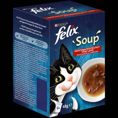 FELIX Soup Tender strips - nedves eledel (marha,csirke,bárány szószban) macskák részére (6x48g)