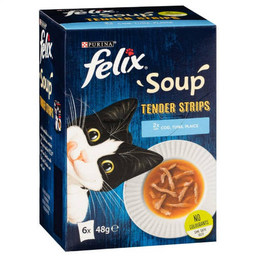 FELIX Soup Tender strips - nedves eledel (halas válogatás, szósz) macskák részére (6x48g)