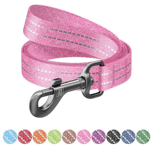 WAUDOG Re-cotton, Reflective Dog Leash (M) - póráz, újrahasznosított pamutból (pink, fényvisszaverő csíkkal) kutyák részére (20mm/150cm)