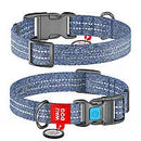 WAUDOG Re-cotton, Reflective Dog collar (M) - nyakörv, újrahasznosított pamutból (QR kódos, fényvisszaverő csíkkal, kék) kutyák részére (28-40cm/20mm)
