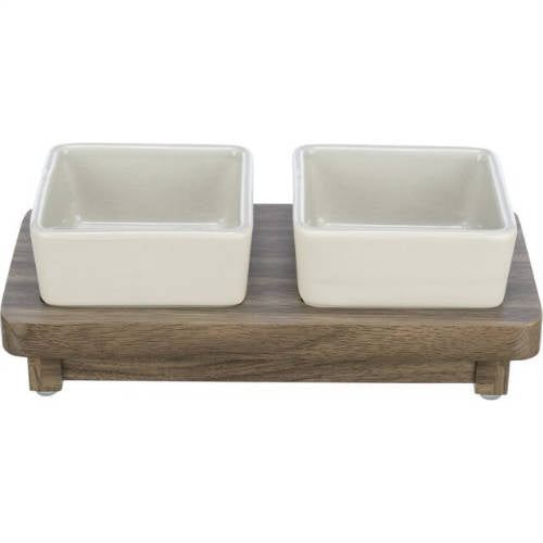 Trixie Bowl Set CityStyle - tálszett (kerémia/fa) 2x 0,2L, 10x10cm/24x4x12,szürke/barna