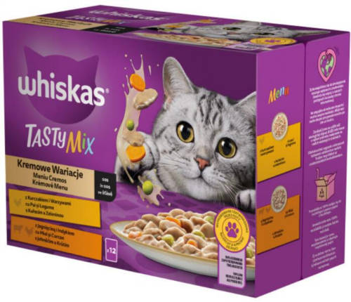 Whiskas Adult Tasty-Mix - alutasakos (csirke,zöldség, bárány, pulyka) krémes szószban, felnőtt macskák részére (12x85g)