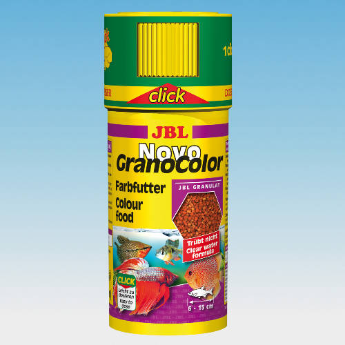 JBL NovoGranoColor CLICK - granulátum alaptáp (M-méret) akváriumi halak számára (8-20cm) 250ml/125g