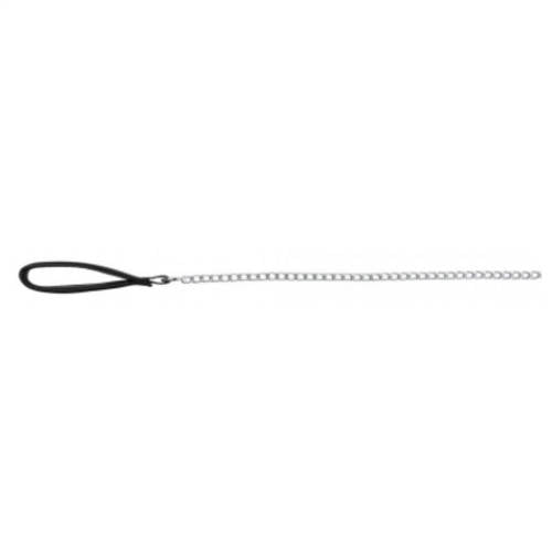 Trixie Chain - lánc póráz,bőr markolattal - fekete (100cm/4mm)