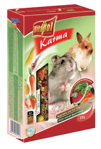 Vitapol Karma 2in1 (zöldség,gyümölcs)  kiegészítő eleség - rágcsálók és nyulak részére (340g)