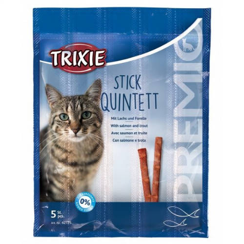 Trixie Stick Quintett Whit Lachs und Forelle - jutalomfalat (bárány,pulyka) macskák részére (5x5g)