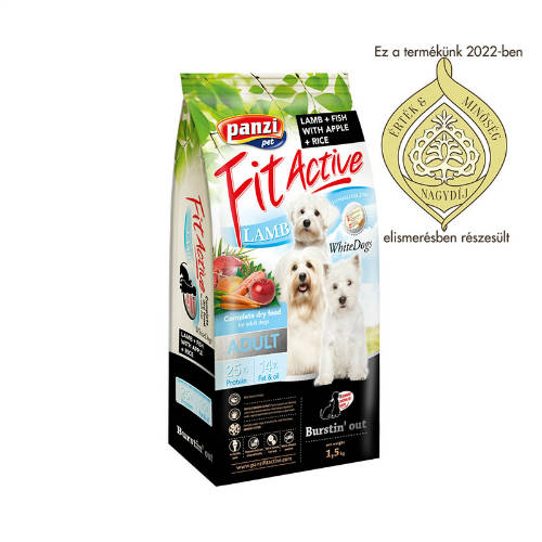 Panzi FitActive WhiteDogs Hypoallergenic Adult (bárány) száraztáp - Világos színű, felnőtt kutyák részére (1,5kg)