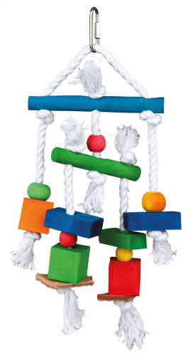 Trixie Wooden Toy on a Rope - Fajáték kötéllel nagypapagájok részére (24cm)