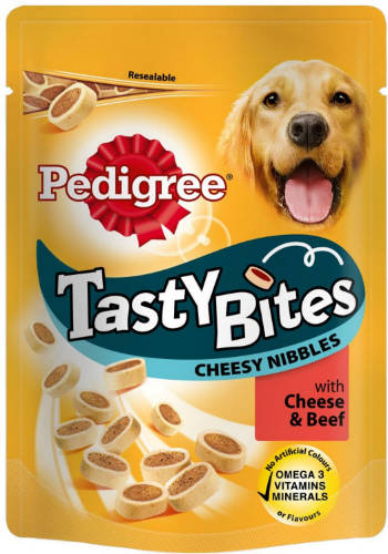 Pedigree Tasty Minis Cheesy Nibbles - jutalomfalat (marhás,sajtos) kutyák részére (140g)