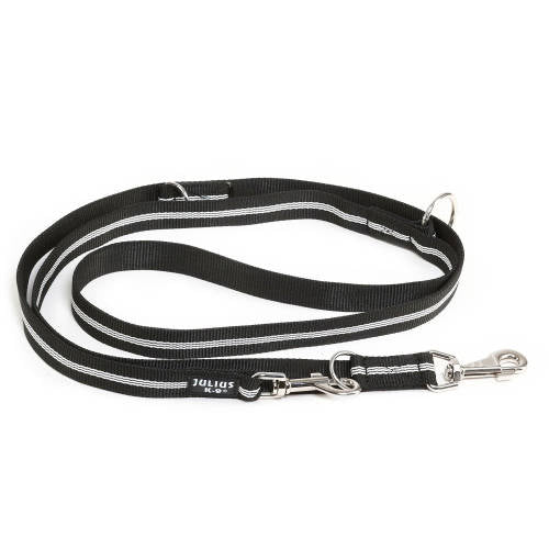 Julius K-9 IDC Csőheveder póráz  (19mm/2,2m) fekete - foszforeszkáló csíkokkal