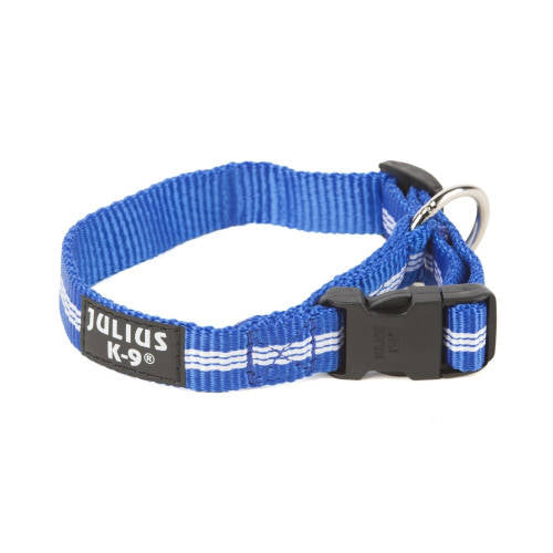 Julius-K9 IDC® Tubular webbing collar - nyakörv (foszforeszkáló,kék) kutyák részére (19mm/27-42cm)