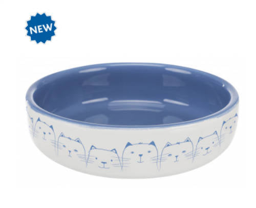 Trixie Ceramic Bowl - kerámia tál (fehér, kék) rövid orrú macskák részére (0,3l /Ø11cm)