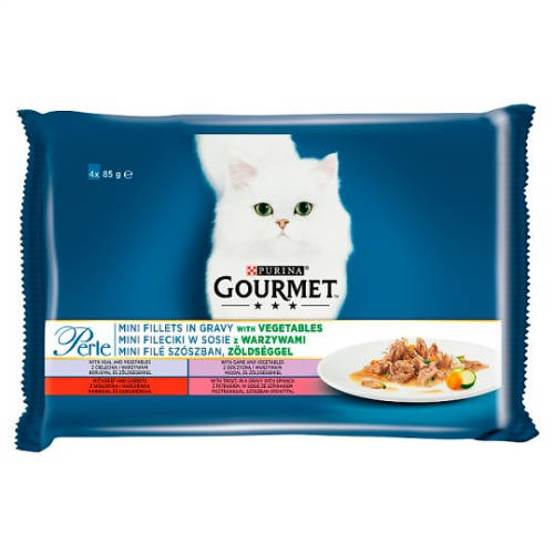 Gourmet Perle grillezett falatok szószban (borjú,vad,marha,pisztráng) nedvestáp - macskák részére (4x85g)