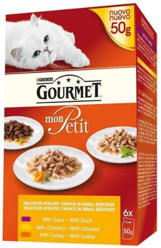 Gourmet Mon Petit (kacsa,csirke,pulyka) nedvestáp - macskák részére (6x50g)
