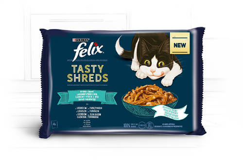 Felix Tasty Shreds (halas válogatás - szószban) alutasakos - macskák részére (4x80g)