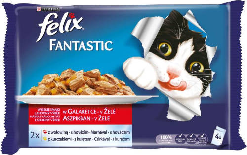 Felix Fantastic Adult (marha,csirke - aszpikban) alutasakos - macskák részére (4x100g)
