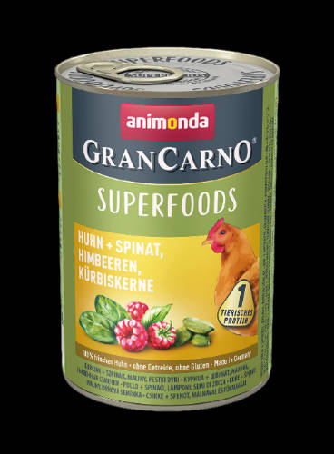 Animonda GranCarno Adult (superfood) konzerv - Felnőtt kutyák részére, csirke,spenót,málna,tökmag (400g)