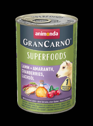 Animonda GranCarno Adult (superfood) konzerv - Felnőtt kutyák részére, bárány, amaránt, áfonya, lazacolaj (400g)