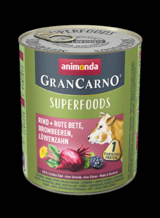 Animonda GranCarno Adult (superfood) konzerv - Felnőtt kutyák részére, -marha,cukorrépa,szeder,pitypang (800g)