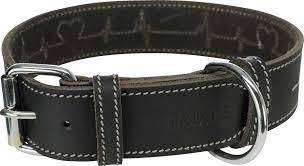 Trixie Greased Leather Collar - bőr nyakörv (fekete,szívritmus mintával) kutyák részére (M) 38-47cm/40mm