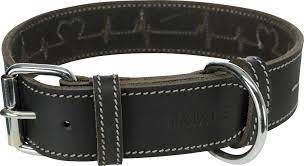 Trixie Greased Leather Collar - bőr nyakörv (fekete,szívritmus mintával) kutyák részére (L) 47-55cm/40mm