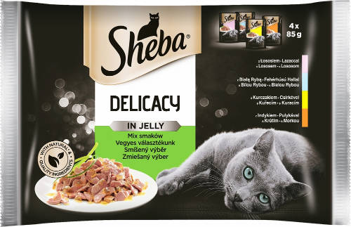 Sheba Delicacy in Jelly - alutasakos (lazac,csirke,pulyka, fehér hal) nedves eledel macskák részére (4x85g)
