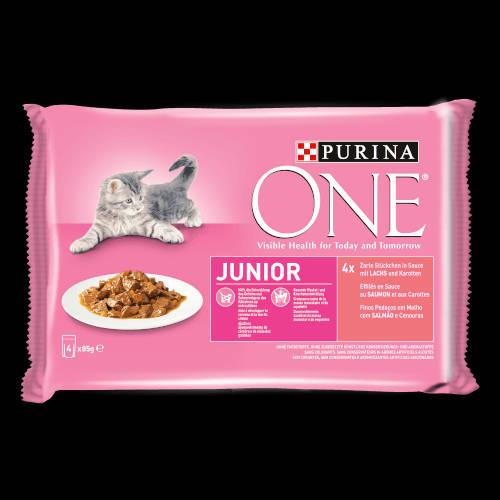 PURINA ONE Junior Mini Filé (lazac,sárgarépa) - nedves eledel kölyökmacskák részére (4x85g)