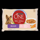 PURINA ONE Mini Small Delicate (lazac,rizs,sárgarépa szószban) nedves eledel kutyák részére (4x100g)