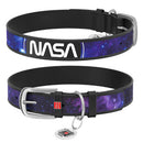 WAUDOG collar NASA21 - bőr nyakörv (QR kódos, NASA21 dizájn, fekete) kutyák részére (27-36cm/15mm) S
