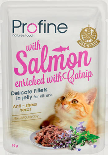 Profine Kitten Cat Pouch filets in Jelly with Salmon (lazac) - Alutasakos kölyök macskák részére (85g)