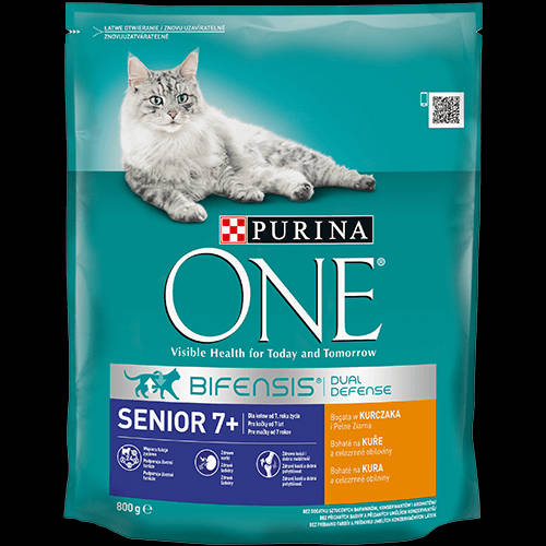 Purina ONE Senior 7+ Bifensis (csirke,gabona) száraztáp idősebb felnőtt macskák részére (800g)