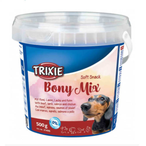 Trixie Soft Snack Bony Mix - jutalomfalat (marha,bárány,lazac,csirke) kutyák részére (500g)