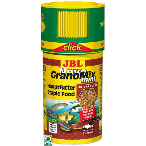 JBL NovoGranoMix CLICK - granulátum alaptáp (S-méret) akváriumi halak számára (3-10cm) 250ml/140g
