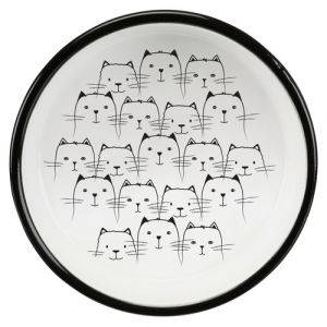 Trixie Ceramic Bowl - kerámia tál (fehér,fekete) rövid orrú macskák részére (0,3l /Ø15cm)